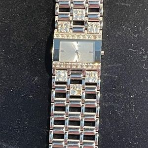 Women's Art Deco GUESS Wristwatch- Silver Tone With Rhinestones